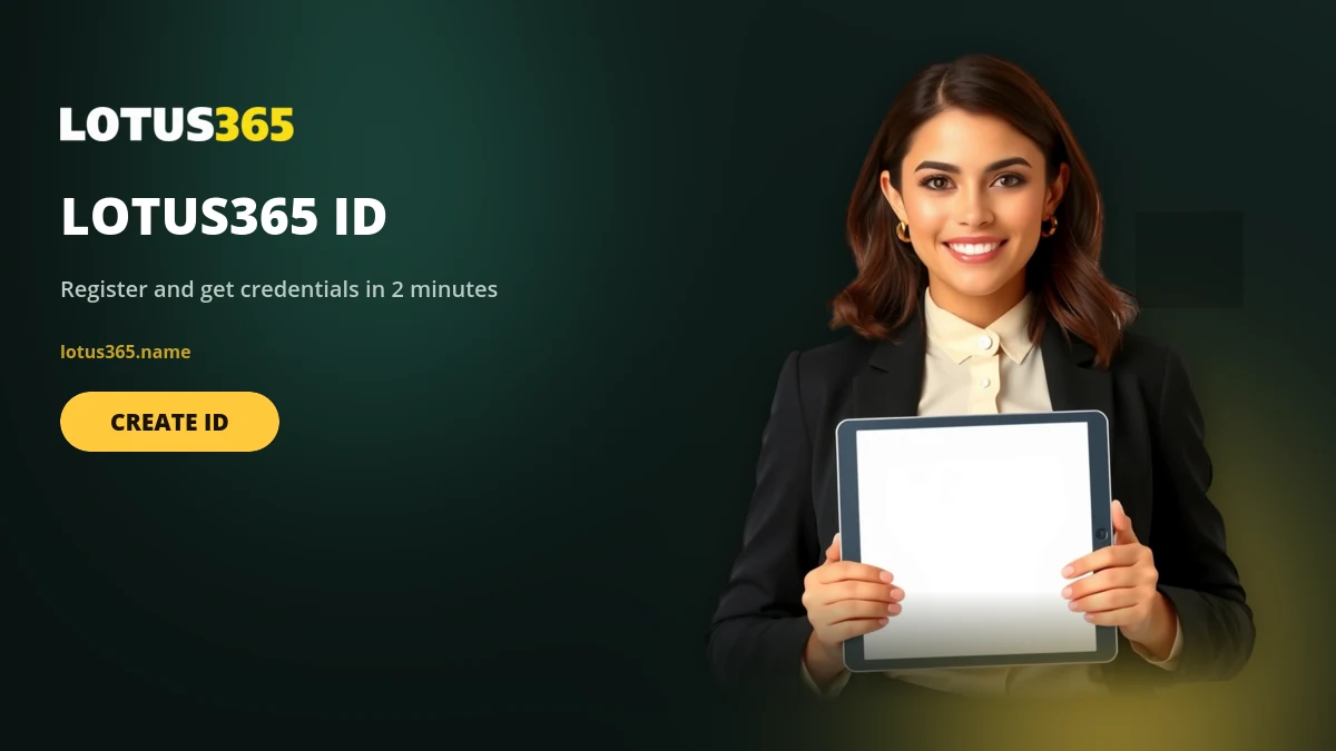 Lotus365 ID registration in two minutes showing the credential card and steps